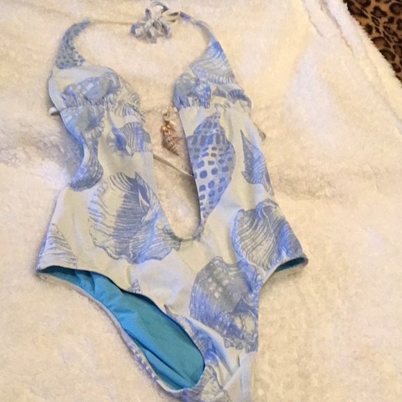 Shay Todd Baby Blue & White Seashell Swimsuit - Picture 1 of 7